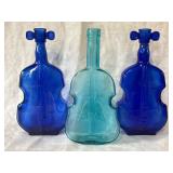3 Vtg. Violin-shaped Glass Bottles