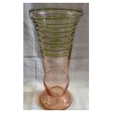 Vtg. Czechoslovakia Pink & Green Glass Vase