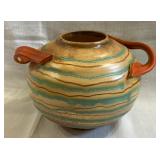 Vtg. Czechoslovakia Brown & Blue Glazed Vase