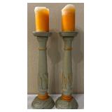 Pair of Wooden Painted Vtg.-style Candle Holders