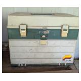 Vtg. Green Plano Tackle Box w/Worms & Jigs