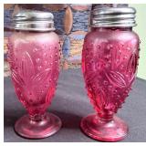 Antique Cranberry Glass Salt & Pepper Shakers