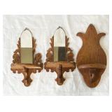 3 Small Vintage Wooden Wall Shelves
