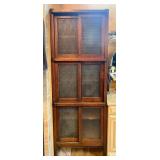 Tall Vtg. Wood & Sliding Glass Door Cabinet