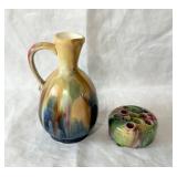 Vintage Czech Art Pottery Pitcher & Flower Frog