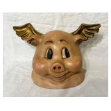 CUTE VTG Ceramic Pig Head w/ Wings & Coin Slot