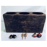 Vintage Wooden Sugar Mold & Kokeshi Dolls