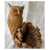 Beautiful Hand-carved Wooden Owl Figurine