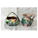 Vintage Czech Art Pottery Basket & Handled Vase