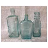 3 Different Shaped Blue Vtg. Glass Bottles