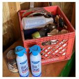 Crate of Paints, Varnish, Cleaning Supplies