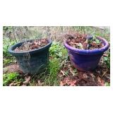 2 Plastic Plant Containers w/Decor