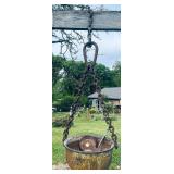 Huge Oxidized Cast-Iron Cauldron & Chain