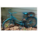 Blue Painted Bike w/ Planter Pots Garden Decor