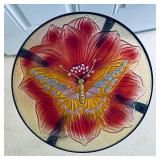 Butterfly Printed Glass Top Side Table