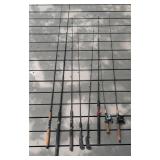 8 Fishing Rods, 2 w/Reels