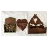 3 Vintage Wooden & Wicker Wall Pockets