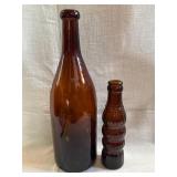 2 Vtg. Deep Amber Colored Glass Bottles