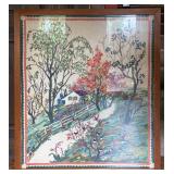 Vtg. Framed Crewel Embroidery Landscape Picture