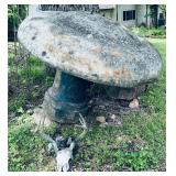 Metal Mushroom Sculpture & Deer Skull
