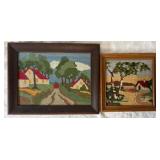 2 Framed Vtg. Needlepoint Landscaping Pictures
