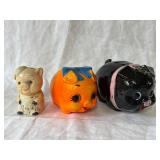 3 Vtg. Hand-painted Ceramic Piggy Banks