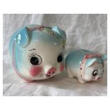 2 Vtg. Hand-painted Ceramic Piggy Banks