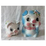 2 Vtg. Hand-painted Ceramic Piggy Banks