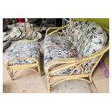 Vintage Rattan Sofa with Foot Stool