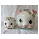 2 Vtg. Hand-painted Ceramic Piggy Banks