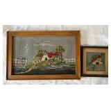 2 Framed Vtg. Needlepoint Landscaping Pictures