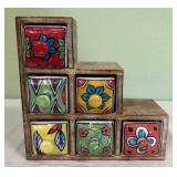 Hand-painted Ceramic & Wood Spice Shelf