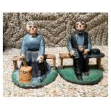 Vintage Cast Iron Amish Couple Bookends