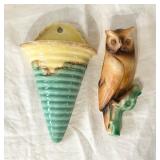 2 Vintage Czech Pottery Wall Pocket Planters