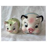 2 Vtg. Hand-painted Ceramic Piggy Banks