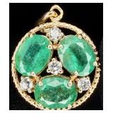 GGA Sterling Silver Emerald & Diamond Pendant