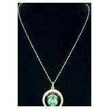 GGA SS Onyx & Emerald & Diamond Necklace
