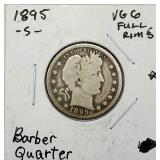 1895-S VG6 Full Rims Barber Quarter