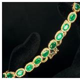 GGA Sterling Silver Emerald & Diamond Bracelet