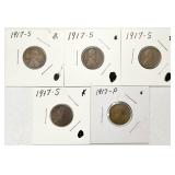 4-1917-S, 1917-P Wheat Pennies