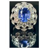 GIA Platinum Sapphire & Diamond Ring