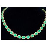GGA Sterling Silver Emerald & Diamond Necklace