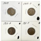 1909, 1909-P, 2-1911-P Wheat Pennies