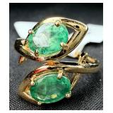 GGA Sterling Silver Emerald & Diamond Ring