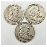 3-1953 Franklin 90% Silver Half Dollars
