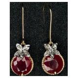 10K Gold Genuine Ruby & Diamond Earrings