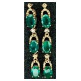 GGA Sterling Silver Emerald & Diamond Earrings