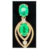 GGA Sterling Silver Emerald & Diamond Pendant