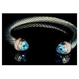 David Yurman Blue Topaz & Diamond Cable Bracelet