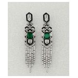 18K WG, Emerald, Onyx & Diamond Earrings
